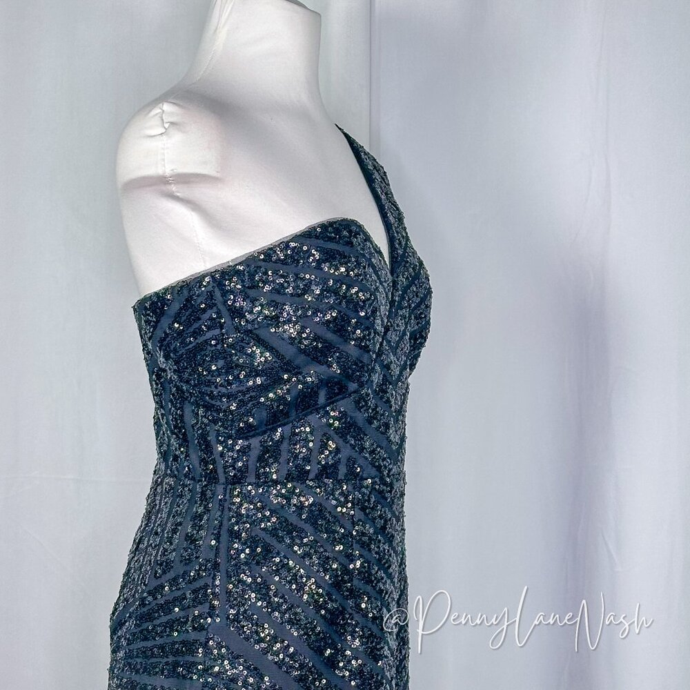 NWT Lumier by Bariano Duckie Sequin One Shoulder Dress Black - Picture 9 of 15